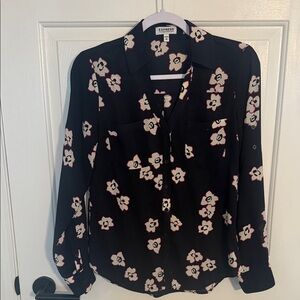 Express Portofino Floral Patterned Blouse Navy/White and Pink Size XS